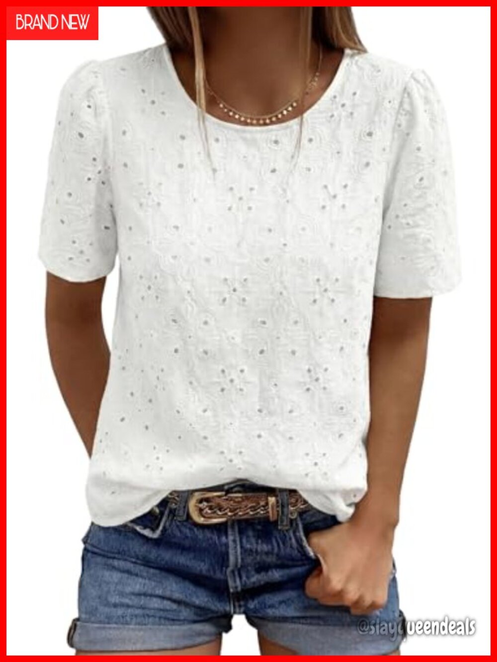 Women's Eyelet Embroidered Short Puff Sleeve Blouse